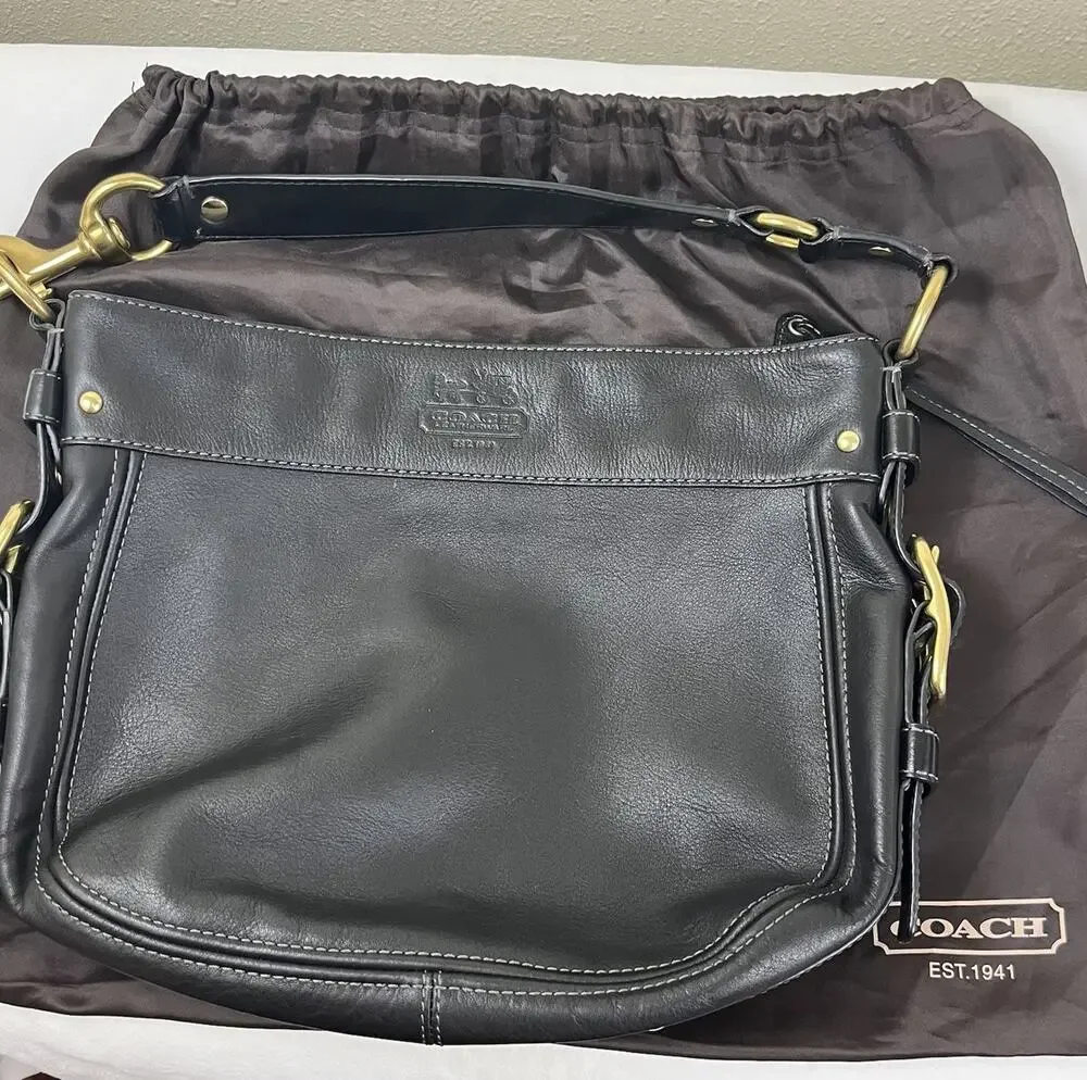 Coach Legacy Zoe Leather Hobo Shoulder Bag Black Style 12671 Brass Dust Bag